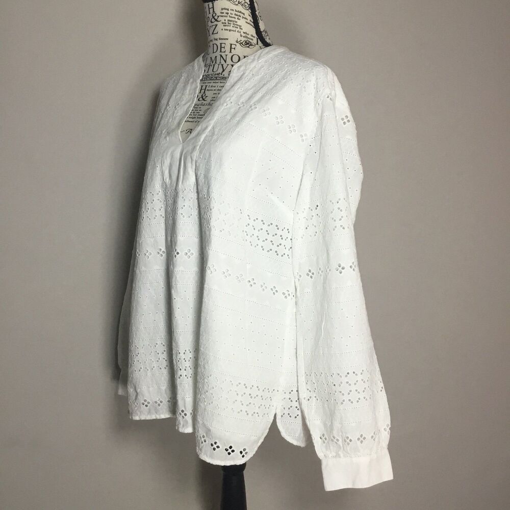 100% cotton eyelet lace top Soft Surroundings white long sleeve hippie fairy XL - Picture 4 of 6